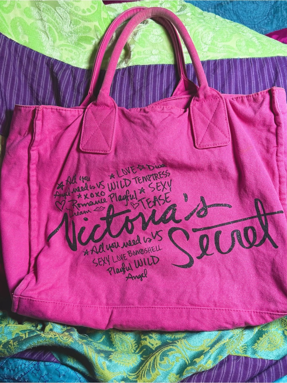 Victoria’s Secret Y2k “Sexy Bombshell” Pink Doodle Tote Bag